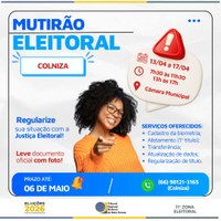 Atenção Colniza: Mutirão Eleitoral acontece de 13 a 17 de abril